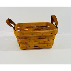 Longaberger 1998 Tea Basket Brown With Leather Handles 6” Vintage Handcrafted St